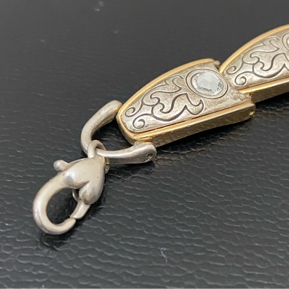 Retired Vintage BRIGHTON 2-tone Gold & Silver Rhinestone Ornate Link Bracelet - Picture 16 of 16